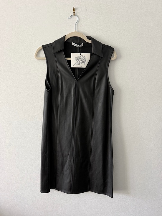 Alexander Wang Black Faux Leather Collared Dress